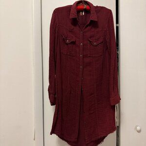 Burgundy Free People Gauze Button Down Tunic / Dress